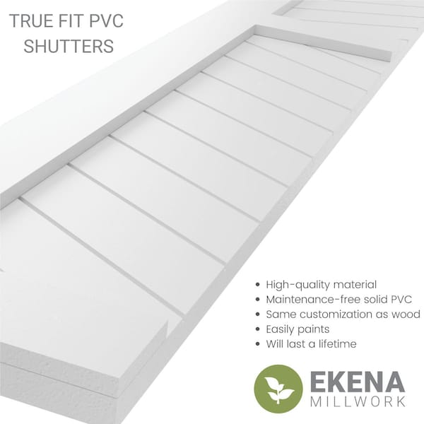 True Fit PVC Two Panel Chevron Modern Style Fixed Mount Shutters, Viridian Green, 12W X 48H